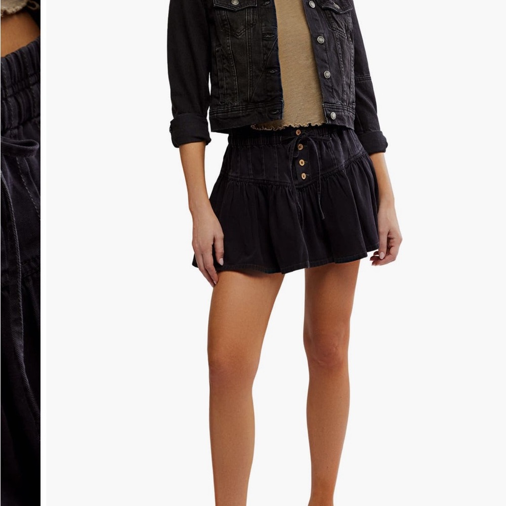 Free People Black Mini Skirt with Button Front